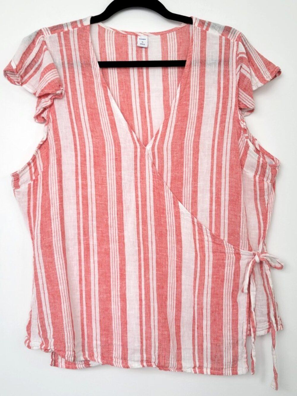 Old Navy Striped Linen Blend Flutter Sleeve Wrap Top Coastal